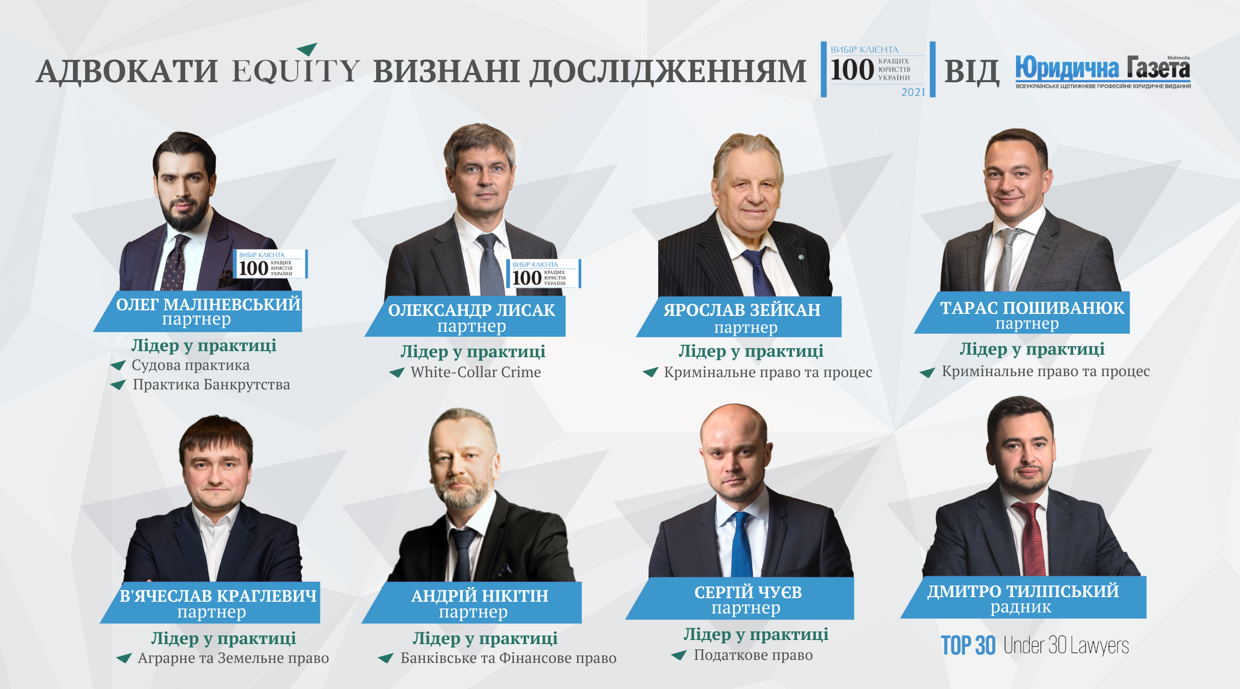 Адвокати EQUITY визнані дослідженням «Лідери ринку. ТОП-100 кращих юристів України 2021»