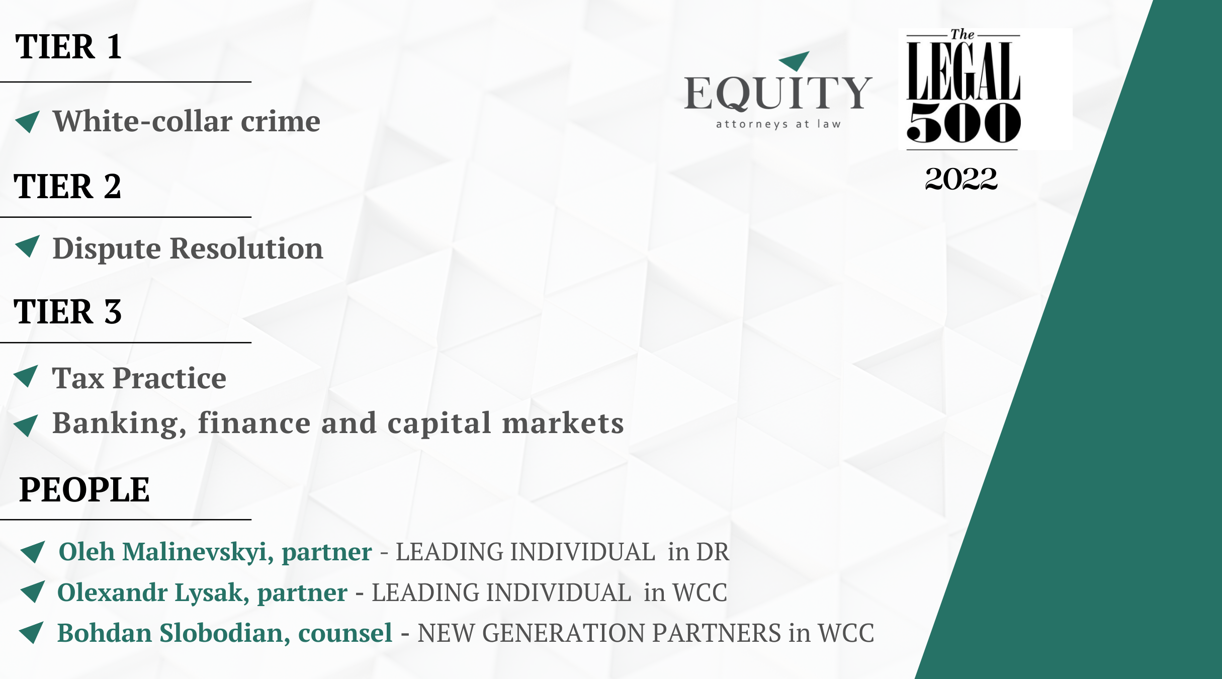 EQUITY was recognized by the international directory - Legal 500 EMEA 2022